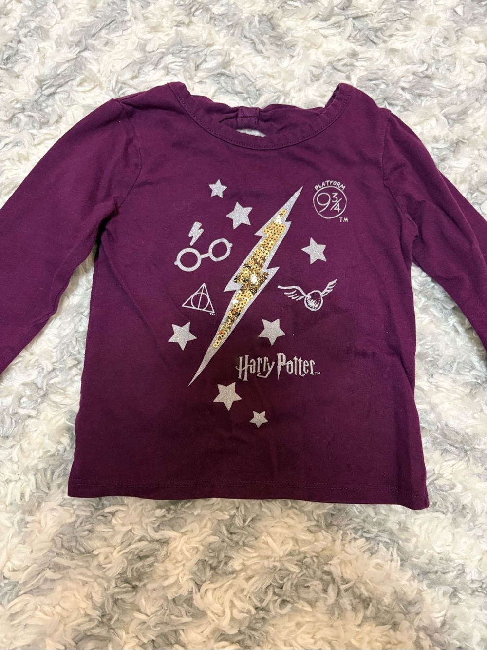 Warner Bros. Kids Long Sleeve Purple Harry Potter Glitter Bolt Tee